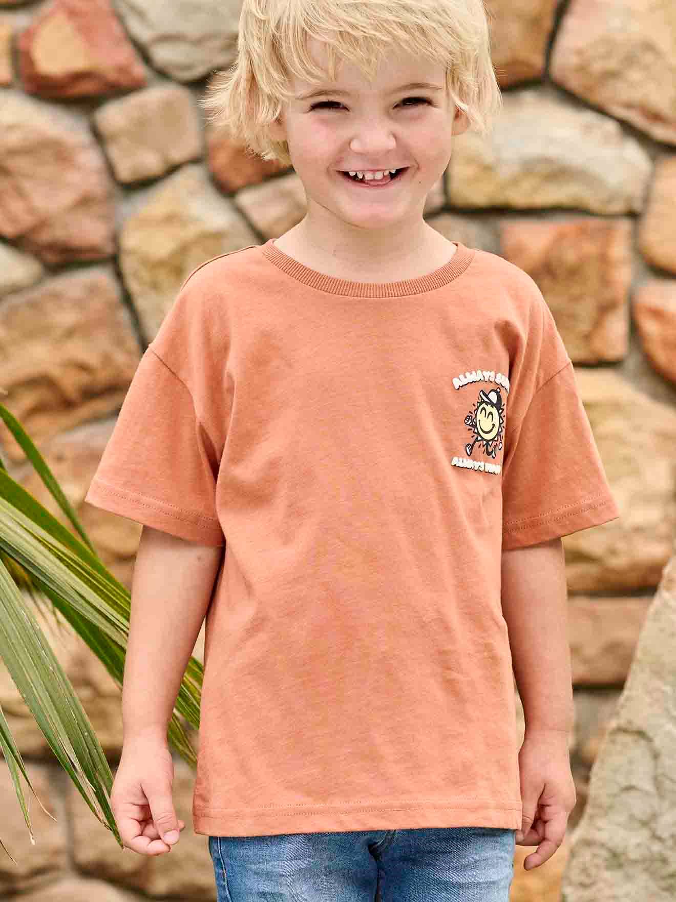 Vertbaudet Jungen T-Shirt mit Sonne hinten Oeko-Tex - aprikose