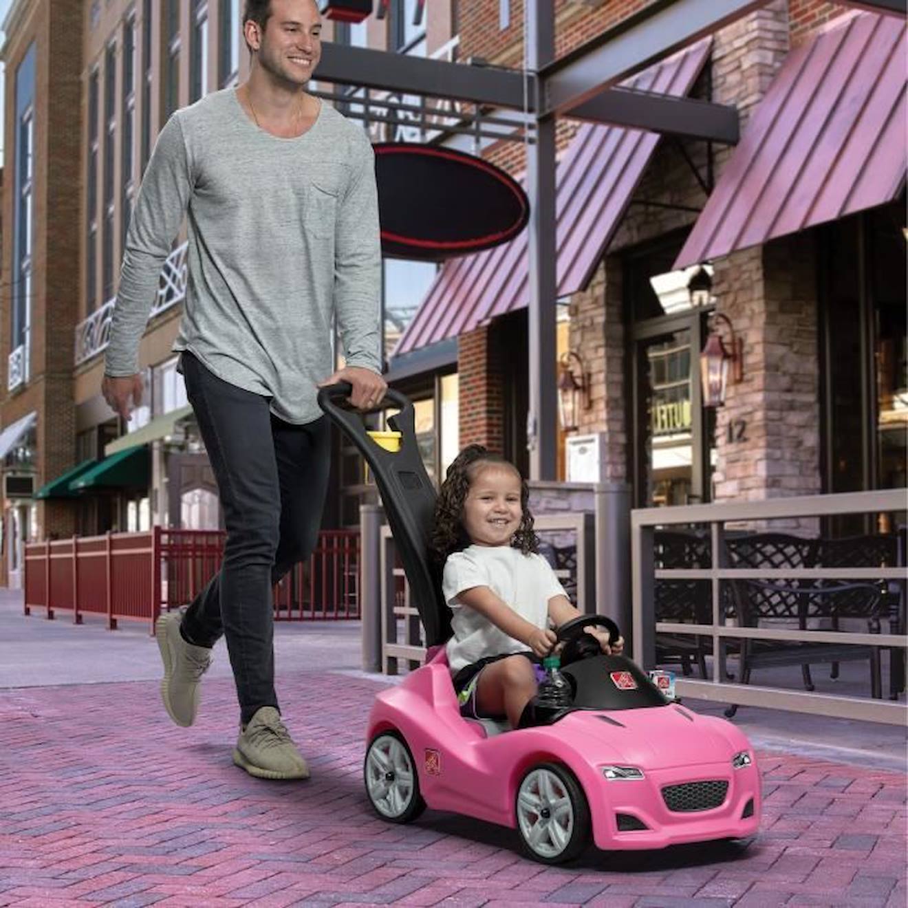 Step2 Push Whisper Ride Voiture Enfant Porteur Auto en rose | Véhicule Jouet avec barre de poussée pour Enfants dès 1.5 ans rose