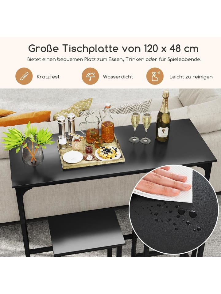 COSTWAY Bartisch mit Barhocker Set in Schwarz günstig kaufen onesize