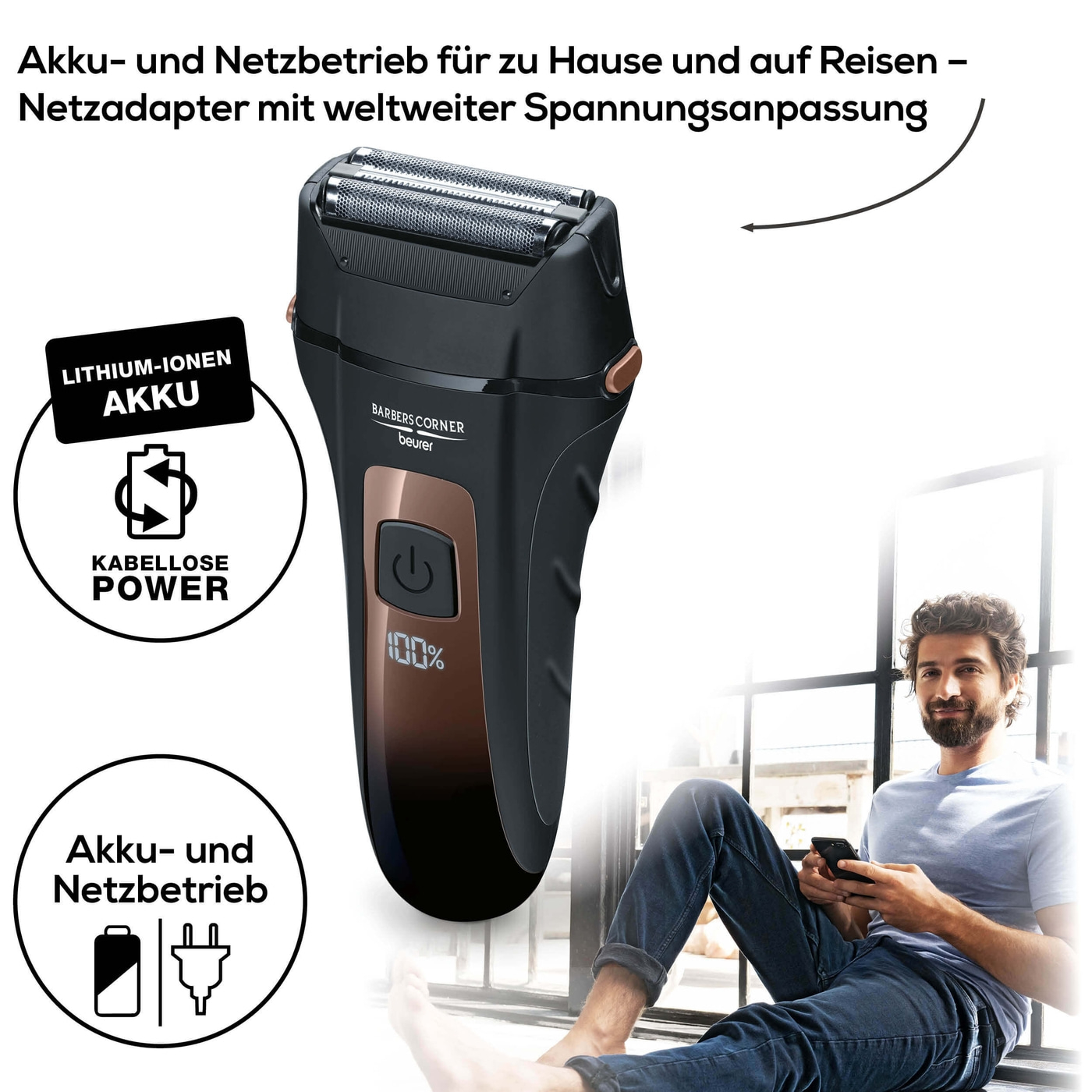 Beurer HR 7000 Folienrasierer-Bartschneider mit Scherfolie & ausfahrbarem Detailtrimmer