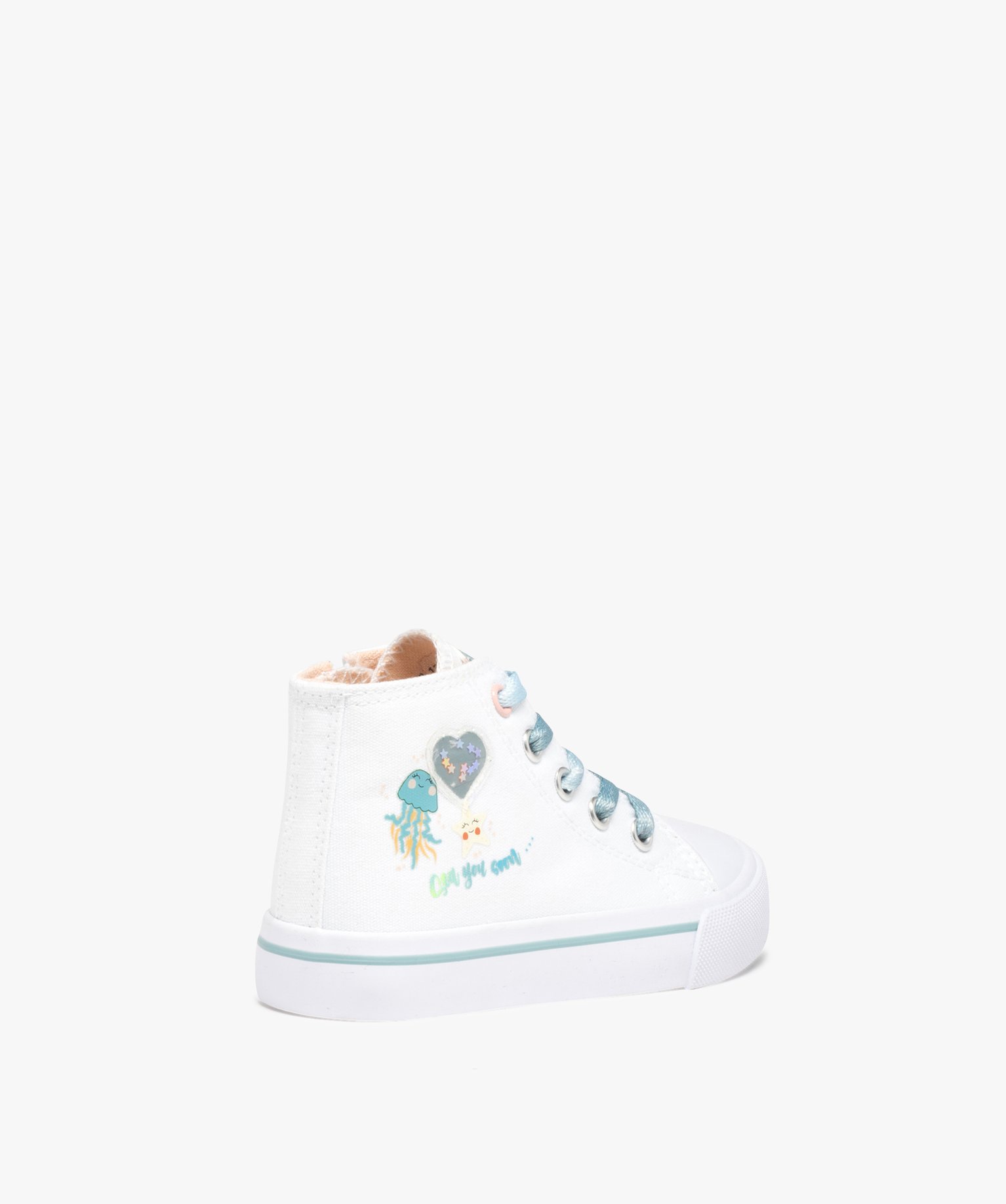 Baskets fille montantes en toile thème océan blanc | GEMO
