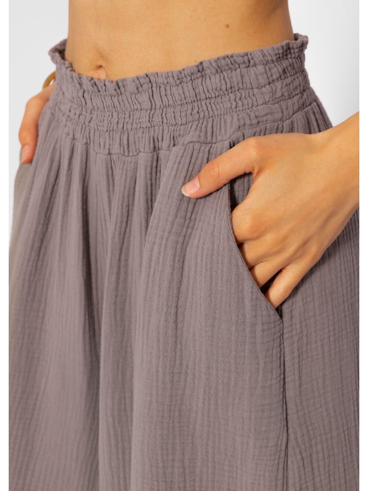 SASSYCLASSY Musselin Pants mit weitem Bein in Taupe günstig kaufen