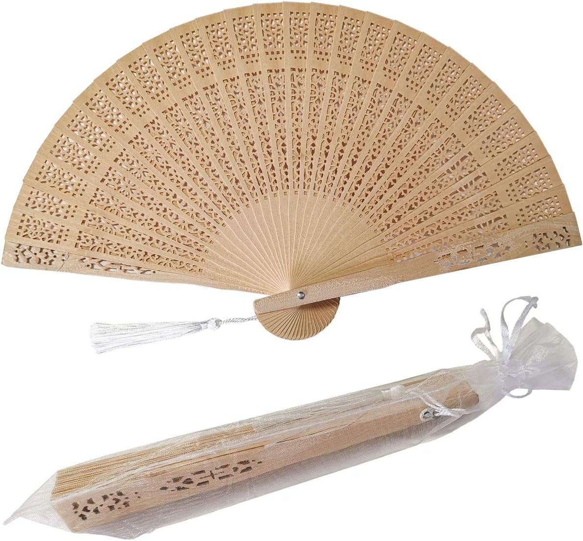 ZmdecQna Handfächer Faltbare Handfächer, Holz Geschnitzten Chinesischen Stil mit Quasten