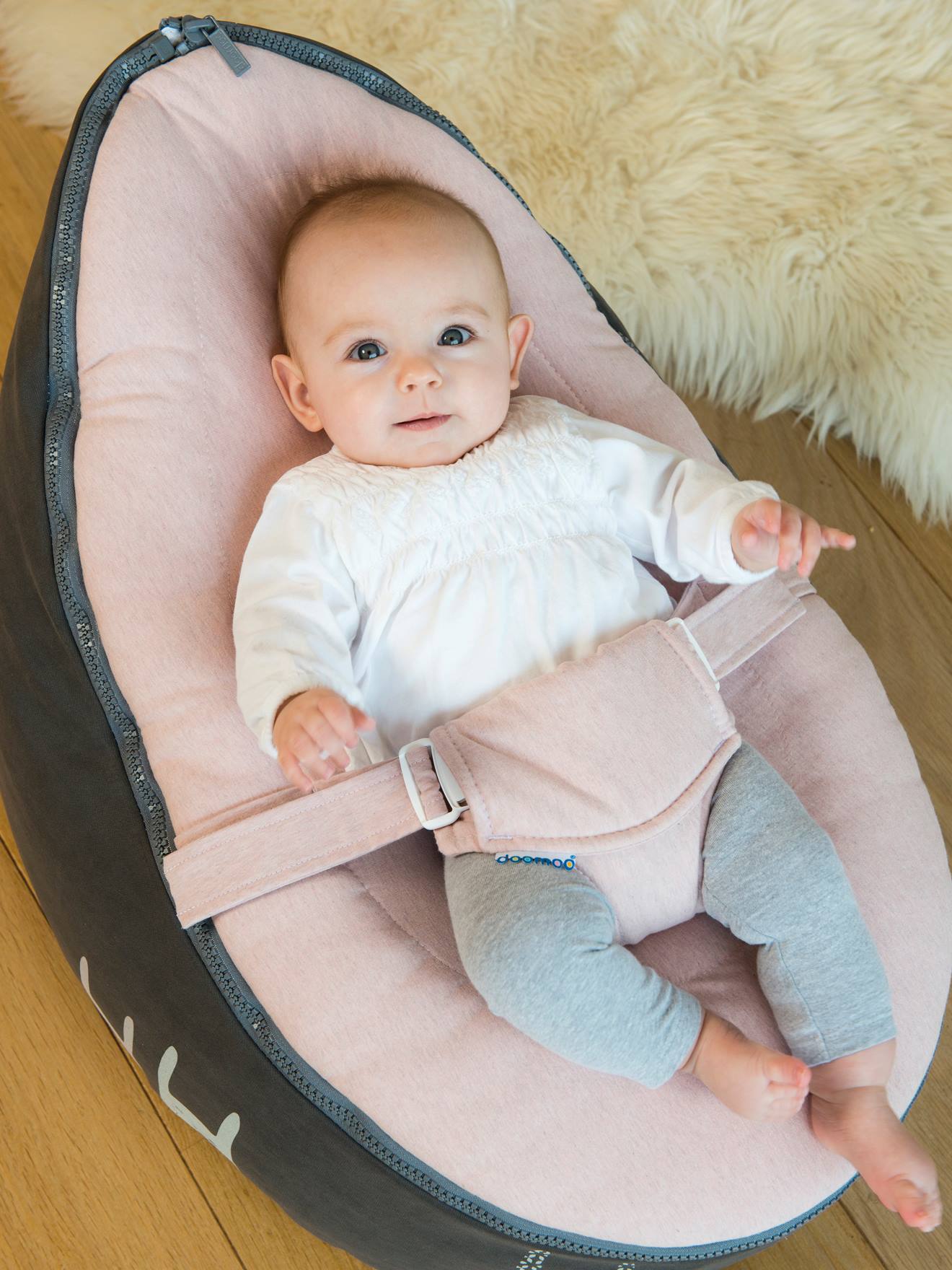 Transat et pouf Doomoo Nid BABYMOOV rabbit pink