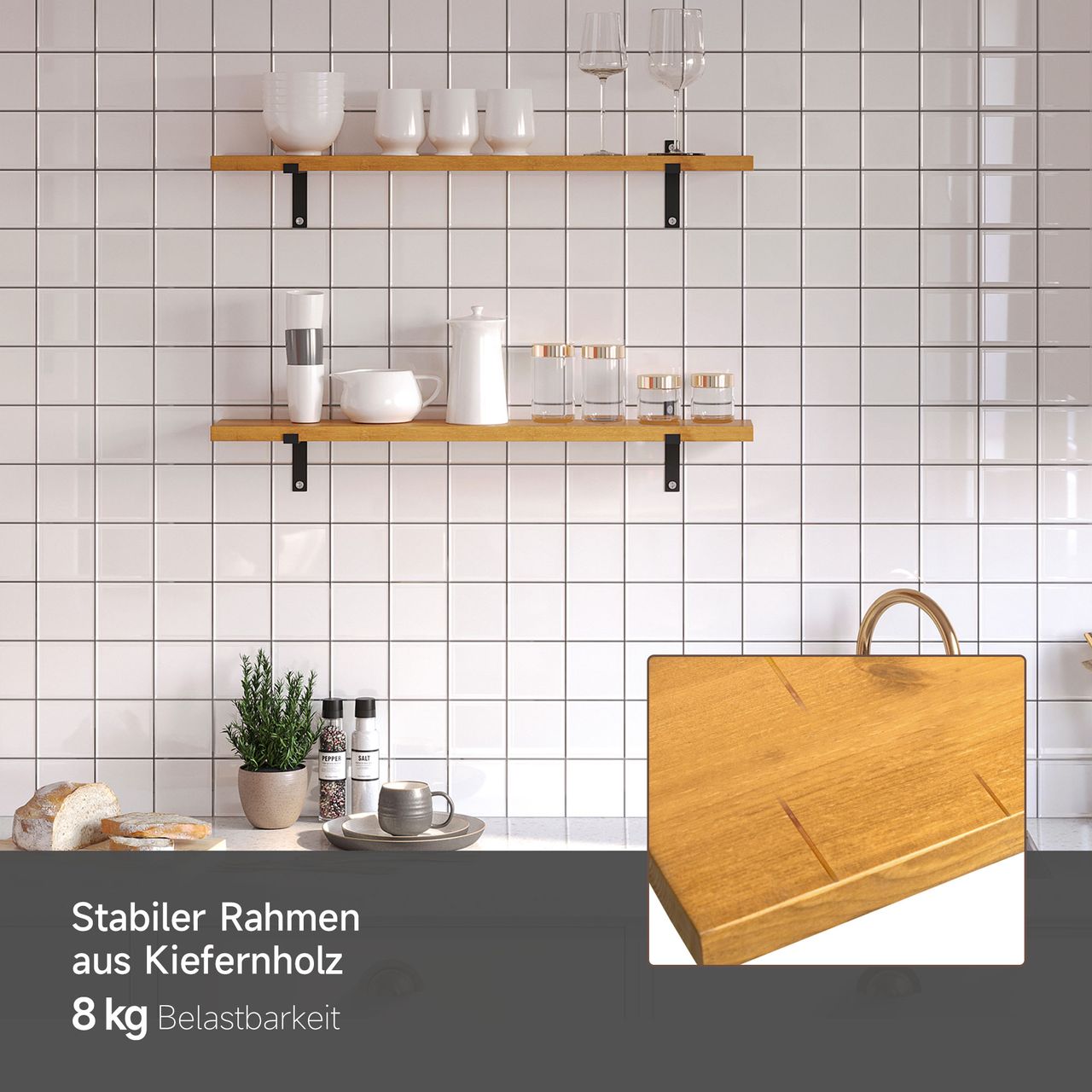 HOMCOM Wandregal 2er-Set Schweberegal Holzregal Wandboard, Regalbrett, Wandbrett
