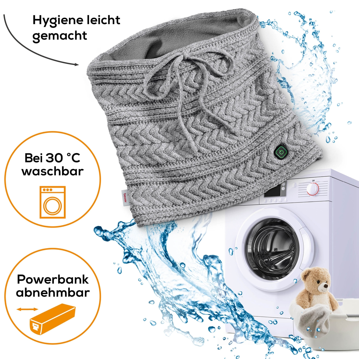 Beurer Schlauchschal mit Powerbank HK 37 To Go-Beheizter Schlauchschal mit abnehmbarer Powerbank & 3 Wärmestufen