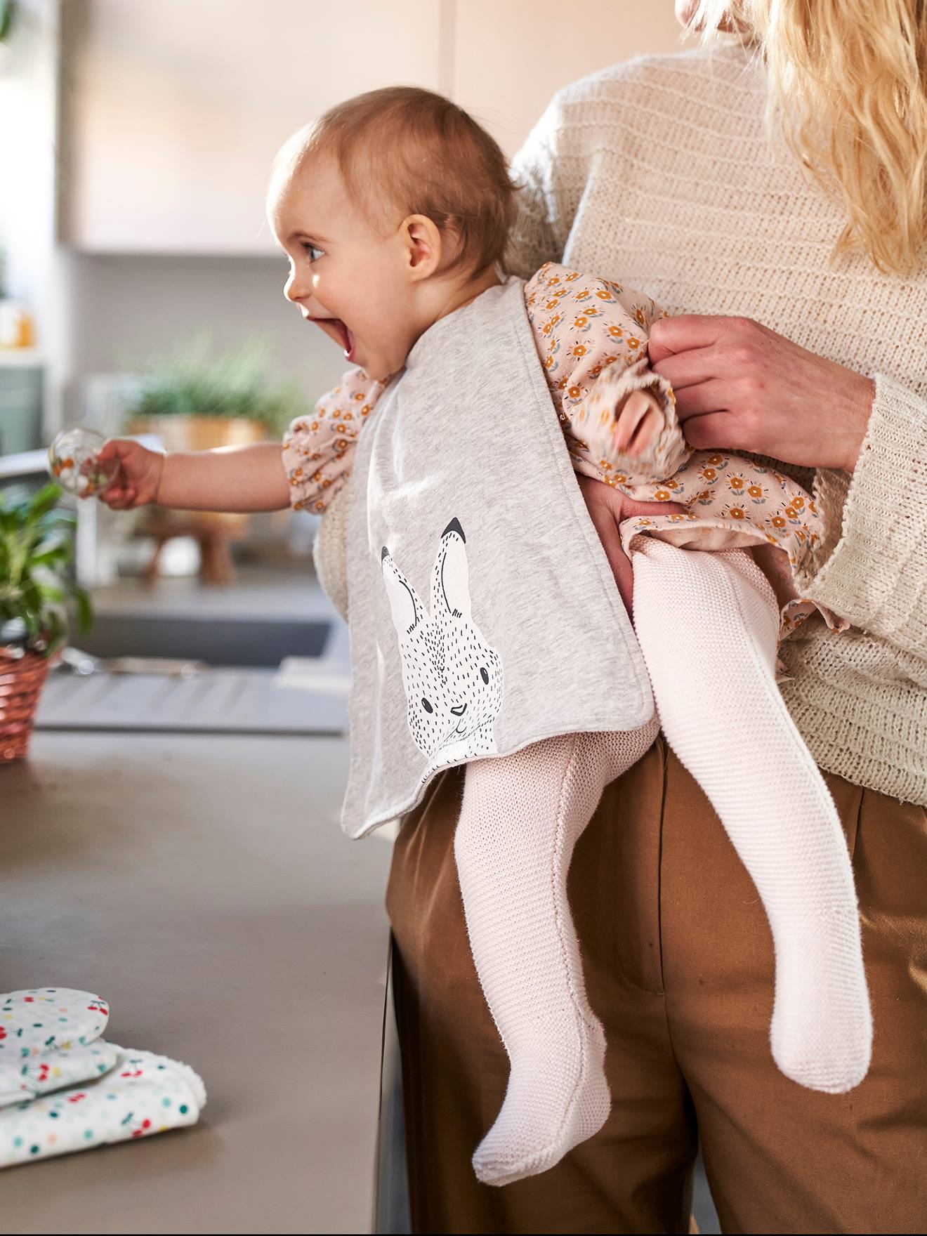 Grand bavoir enfant beige ourson