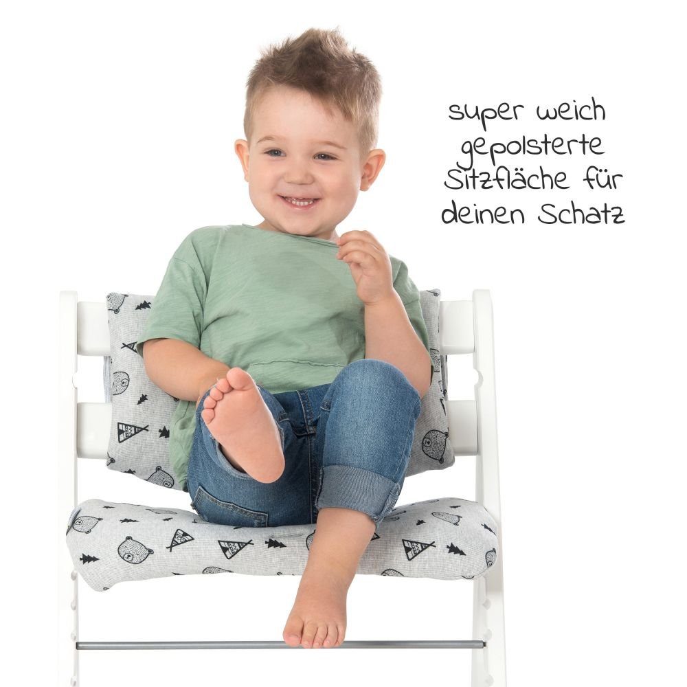 Hauck Hochstuhl Alpha Plus White (Set), Mitwachsender Holz Kinderhochstuhl mit Sitzauflage höhenverstellbar