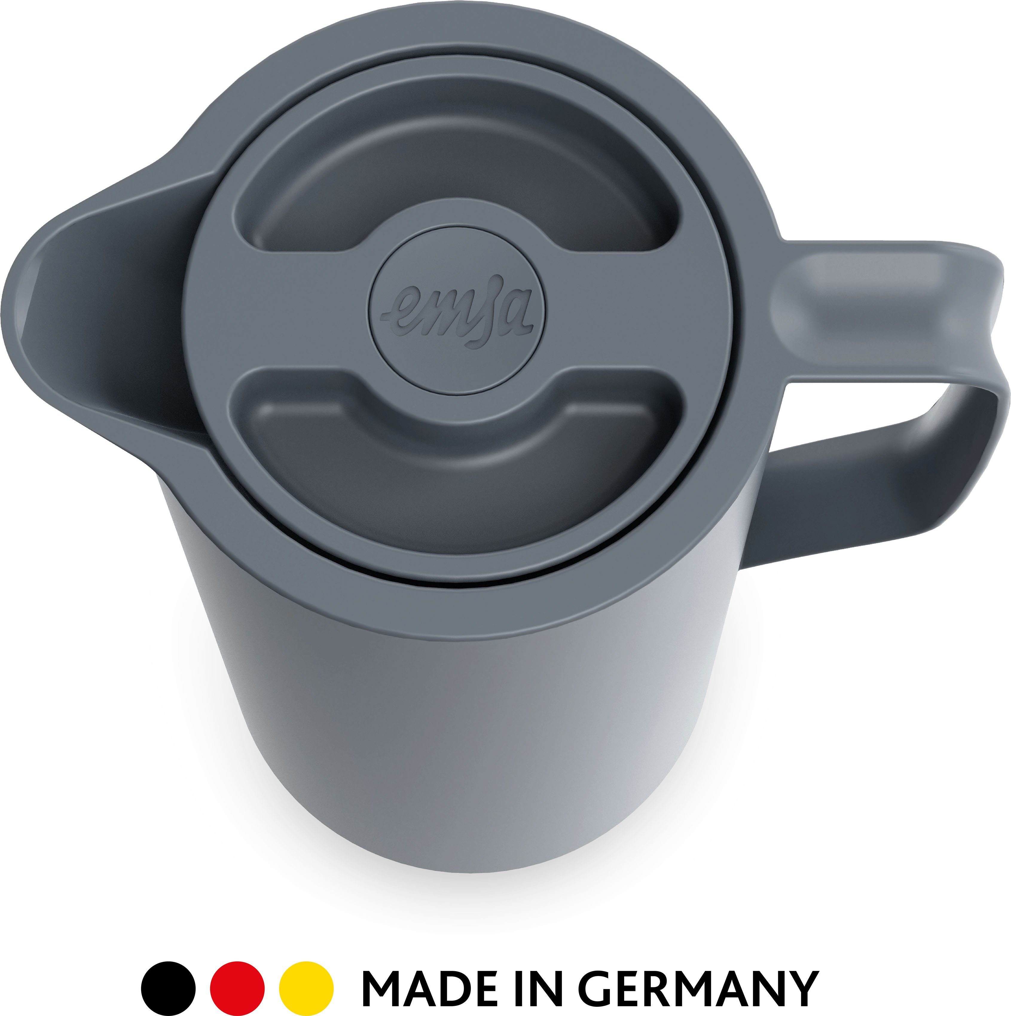 Emsa Isolierkanne Motiva, 1 l, Quick-Press-Deckel, Einhandbedienung, 12h warm/24h kalt, Glaskolben