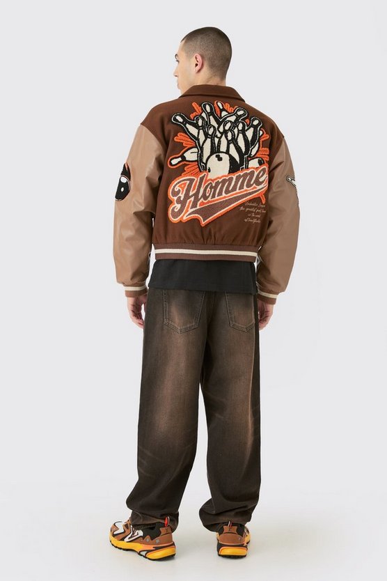 Kastige Melton Jacke mit PU-Kragen