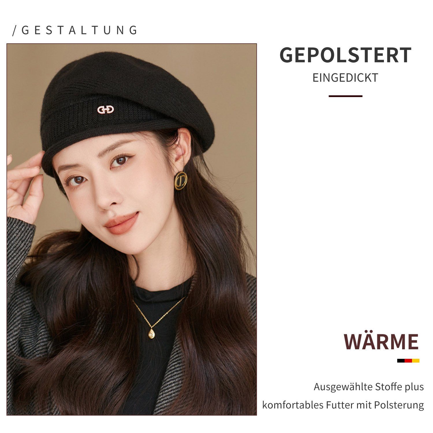 MAGICSHE Baskenmütze Baskenmütze Damen Strickmütze Warm Barett Mütze Wolle