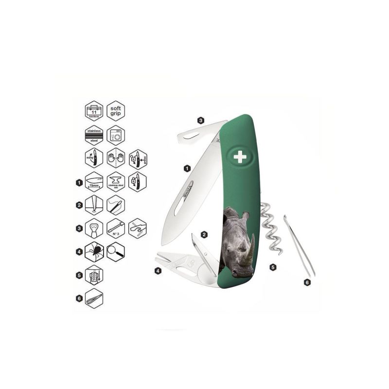 Swiza TT03 Tick Tool Wildlife Rhinoceros Green, Schweizer Taschenmesser made in Swiss