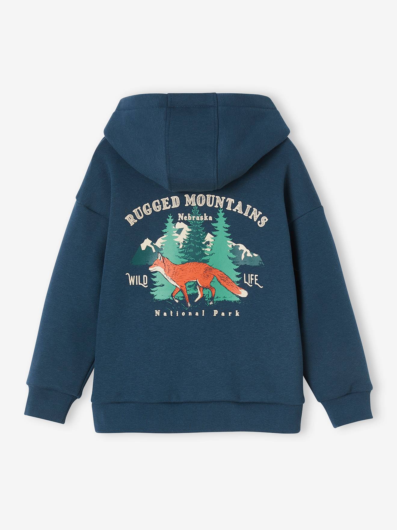 Sweat à capuche grand motif nature au dos garçon bleu nuit