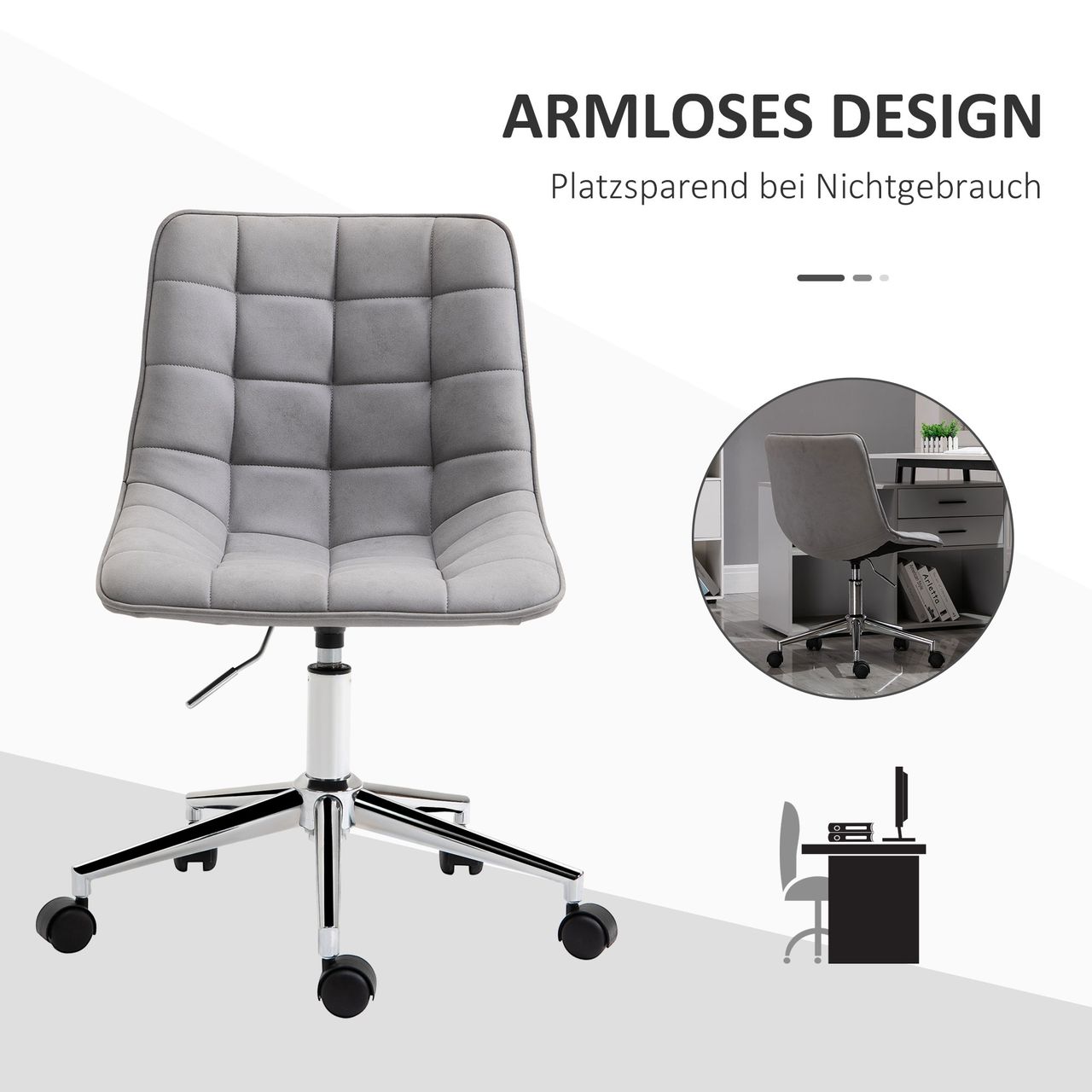HOMCOM Bürostuhl Drehstuhl Schreibtischstuhl höhenverstellbar 360° drehbar Mikrofaser Schaumstoff Hellgrau 60x 60x90 cm