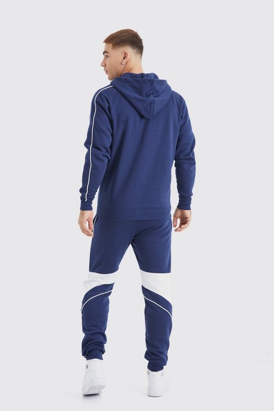 Slim-Fit Colorblock Trainingsanzug mit Trichterkragen und Kapuze