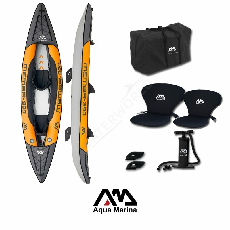 PureHaven Aqua Marina Kajak 390x90 cm für 2 Personen mit Luftsitz verstellbarer Lehne Transporttasche Reparaturset Handpumpe strapazierfähig Orange/Anthrazit