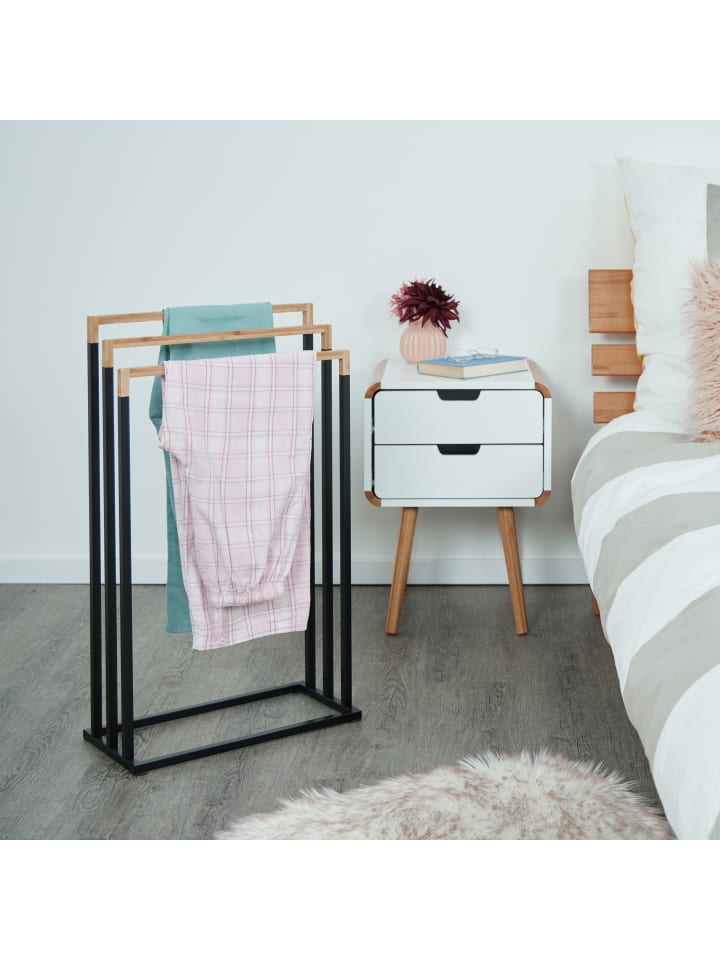 relaxdays Handtuchständer in Schwarz/ Natur - (B)45 x (H)76 x (T)21,5 cm günstig kaufen onesize