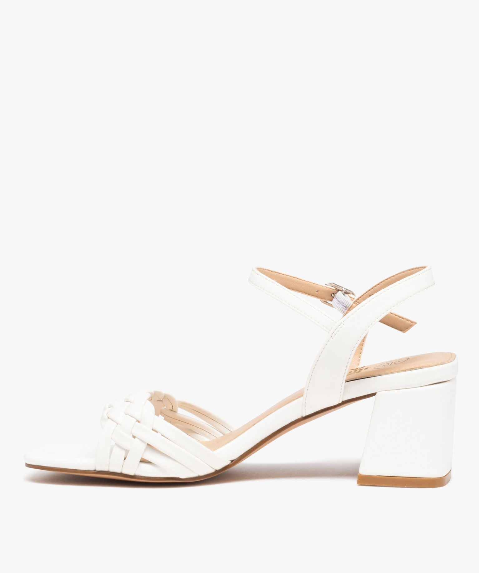 Sandales femme à talon et brides tressées unies blanc | GEMO