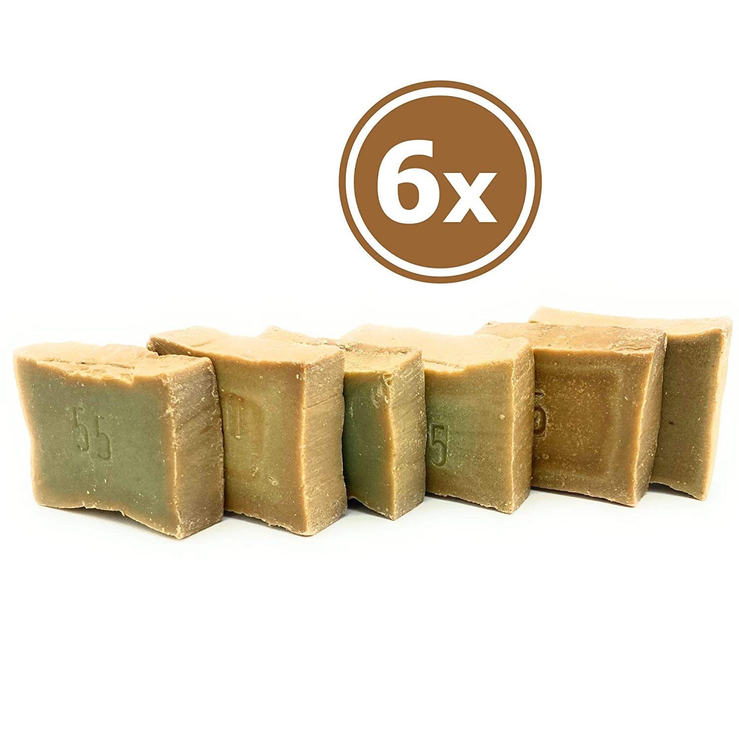 Carenesse Seifen-Set Original Aleppo Seifen Kennenlernpaket 6 x 50 g, für alle Hauttypen, Haarseife Alepposeife Olivenseife feste Seife handgemacht zero waste