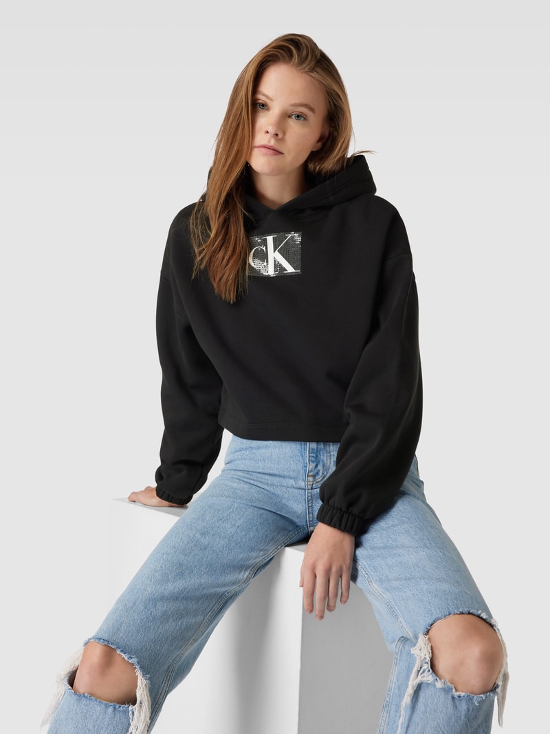 Hoodie mit Paillettenbesatz Modell 'SEQUIN' in black