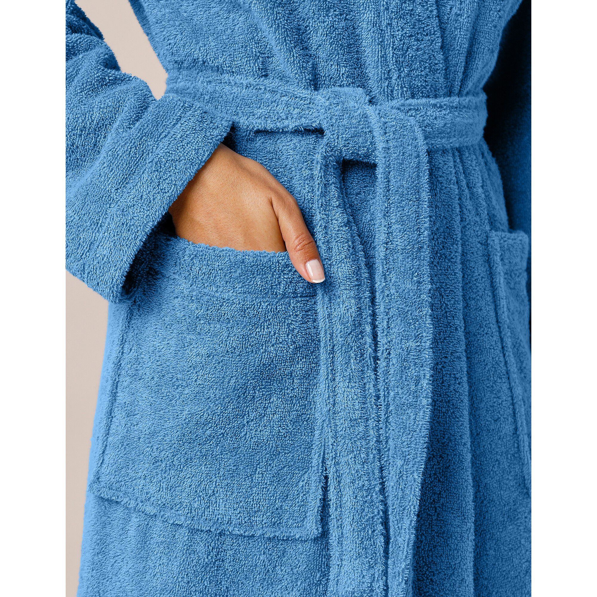 Peignoir mixte adulte uni coton éponge bouclette col kimono personnalisé