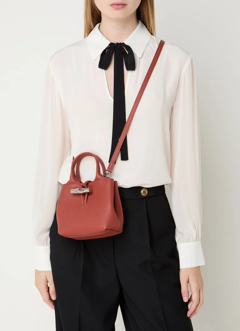 Longchamp Le Roseau leather handbag with detachable shoulder strap