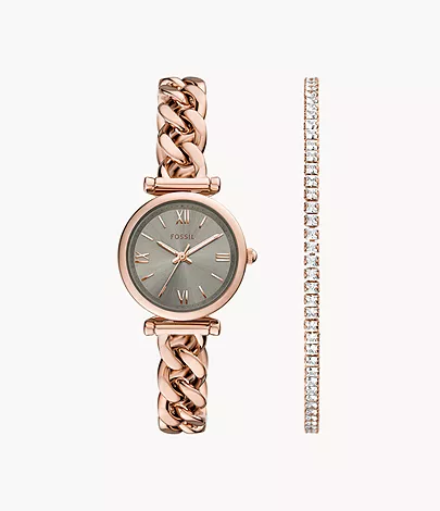 Fossil Set Armband Uhr Carlie 3-Zeiger-Werk Edelstahl roségoldfarben