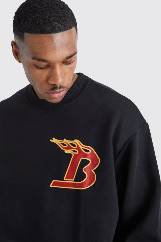 Oversize Sweatshirt mit Flammen-Print