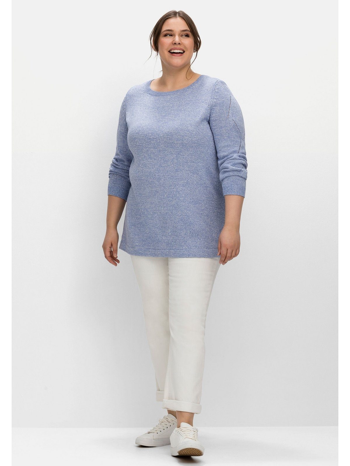 Sheego Strickpullover Große Größen mit Ajourmuster am Ärmel