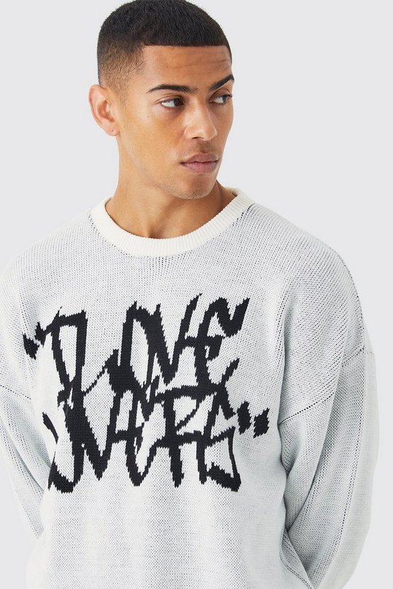 Kastiger Rundhals-Pullover mit Slogan