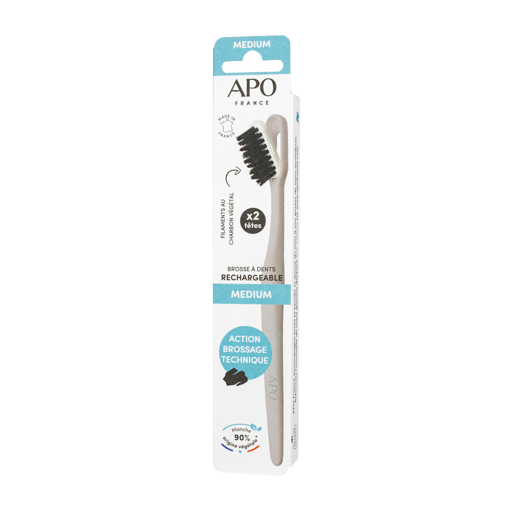 APO France BROSSE À DENTS RECHARGEABLE : 1 MANCHE + 2 TÊTES MEDIUM Brosse à Dents