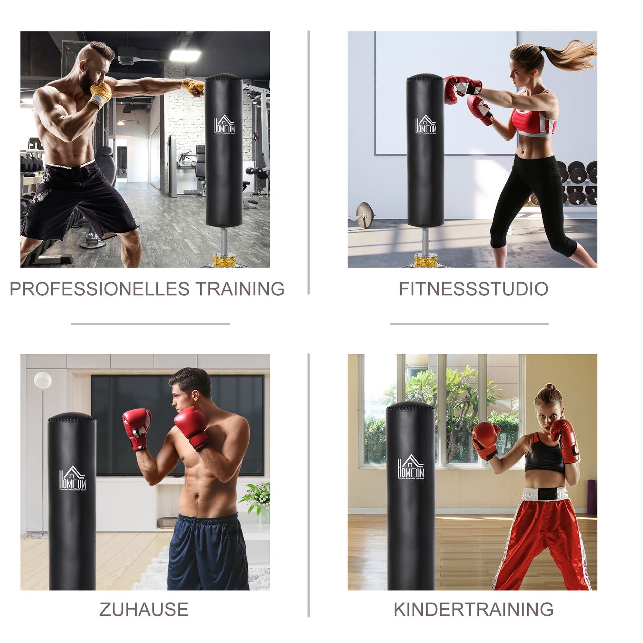 HOMCOM Boxsack Punching-Sack 170 cm Freistehende Erwachsene Boxen Training Anfänger & Profis Schwarz