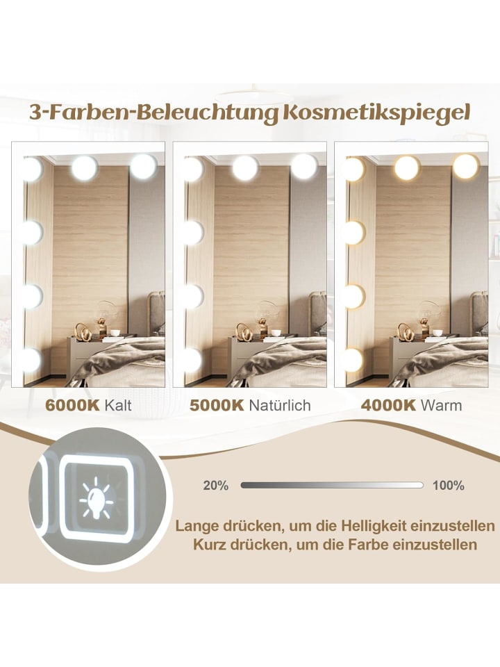 COSTWAY 46x58cm Kosmetikspiegel mit Beleuchtung in Weiß günstig kaufen onesize