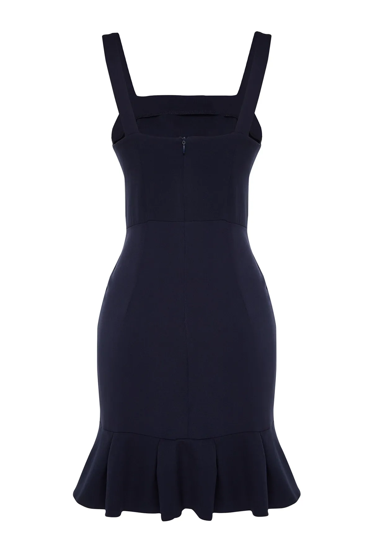 Trendyol Collection  Marineblaues plissiertes Mini-Webkleid in A-Linie/Glockenform TWOSS23EL01279