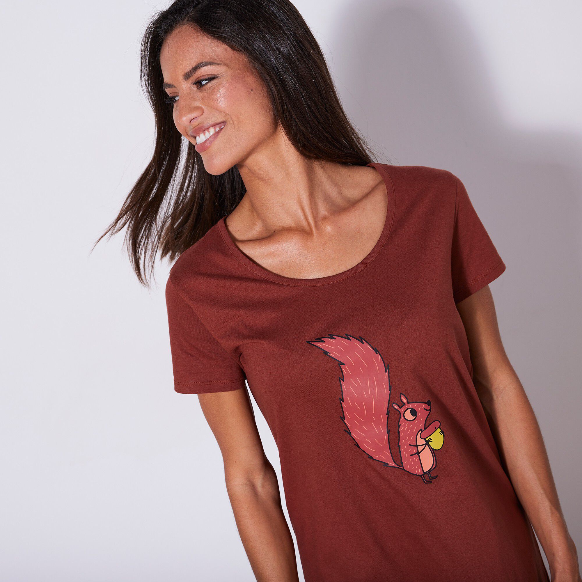 Chemise de nuit courte manches courtes imprimé « écureuil »