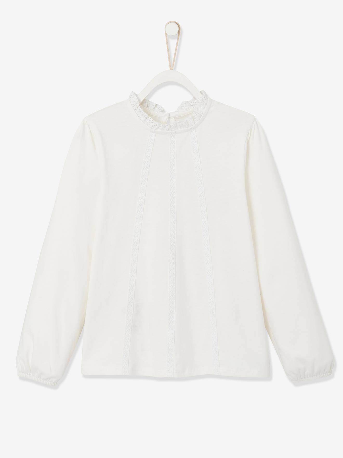 T-shirt blouse Basics fille détails en macramé blanc moyen uni