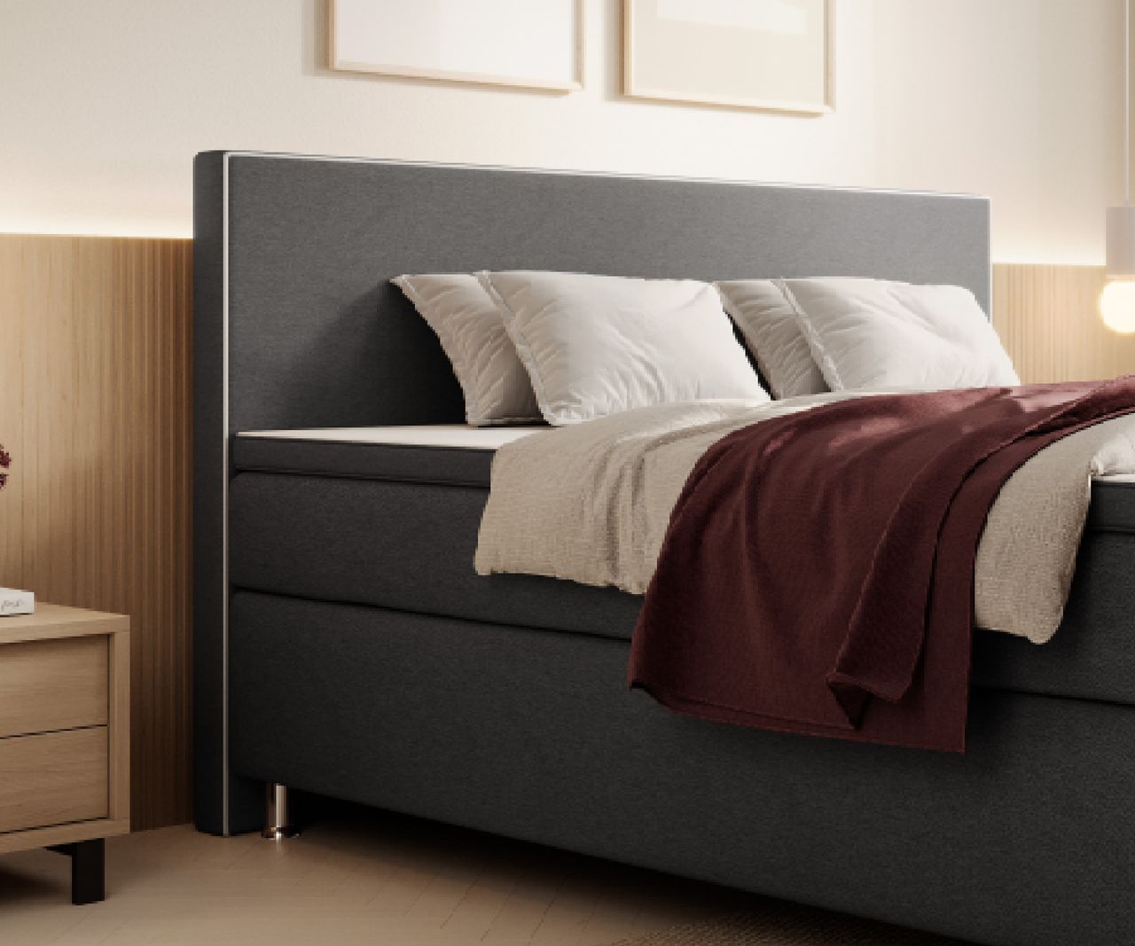 IHG Boxspringbett Gent 180x200cm Taschenfederkern Anthrazit / BEZ176501