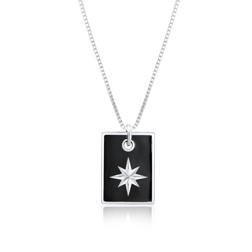 KUZZOI KUZZOI Collier Dog Tag Militär Emaille Schwarz Stern 925 Silber Bijoux
