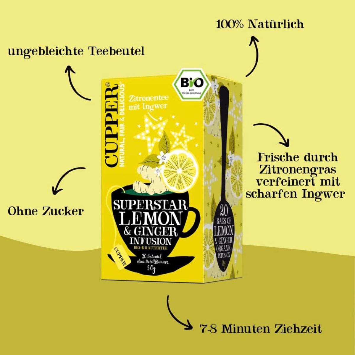 Kräutertee Zitrone, Ingwer (20 Beutel), 50 g