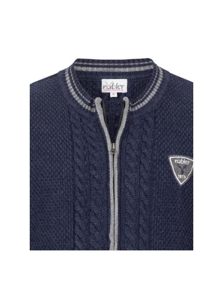 Nübler Trachtenstrickjacke Langarm Henry in Blau günstig kaufen