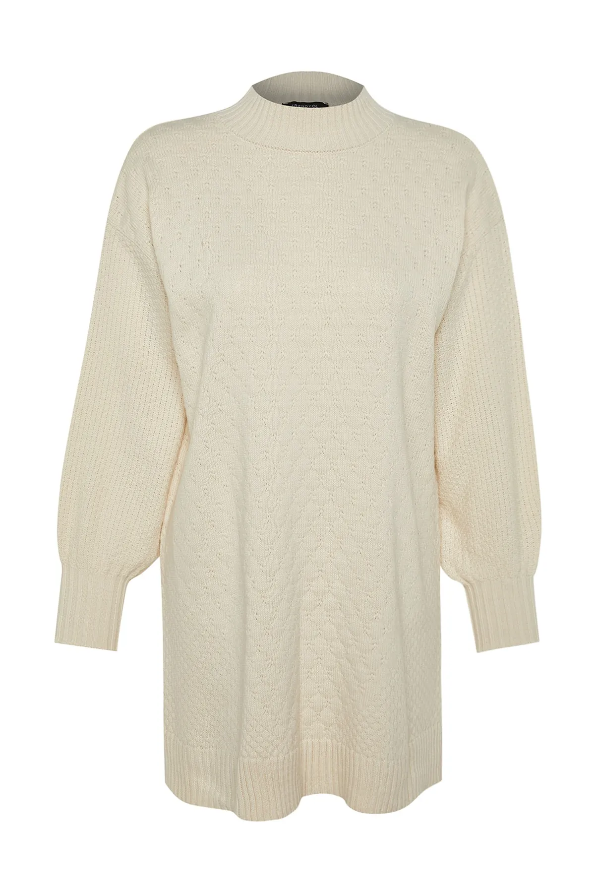Trendyol Modest  Steinfarbener Strickpullover mit hohem Kragen und Wabenmuster TCTAW24AK00020