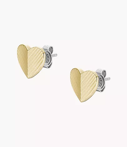 Fossil Ohrstecker Harlow Linear Texture Heart Edelstahl goldfarben