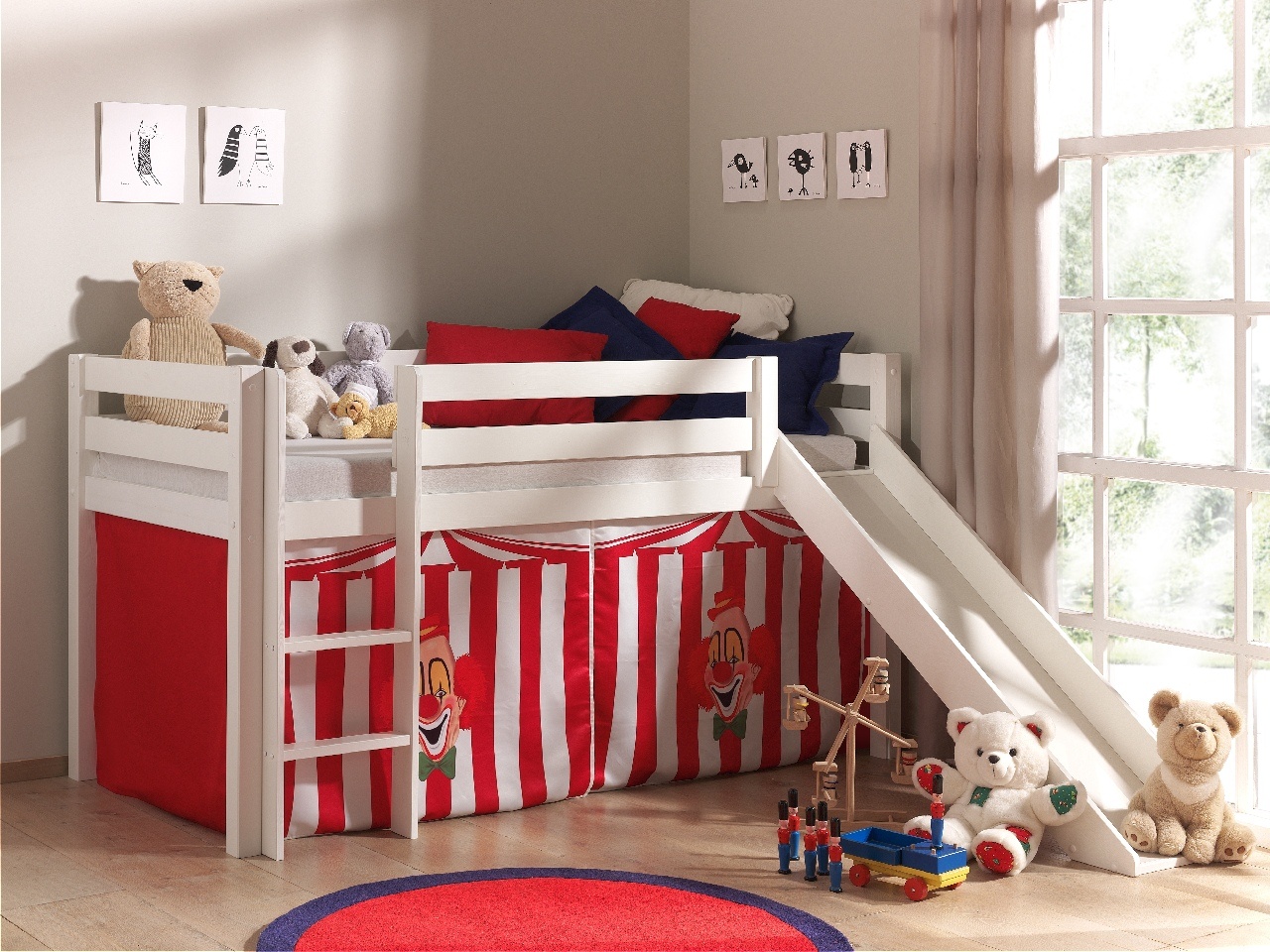 VIPACK Spielbett Pino mit Rutsche und Textilset 