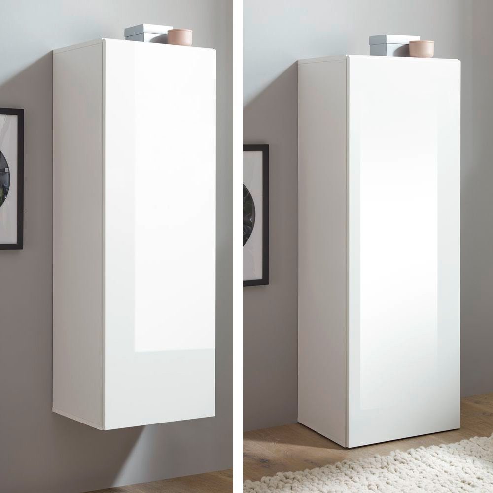 Lomadox Wohnwand CHUR-61, weiß mit Eiche hell inkl. LED-Beleuchtung 280/200/48