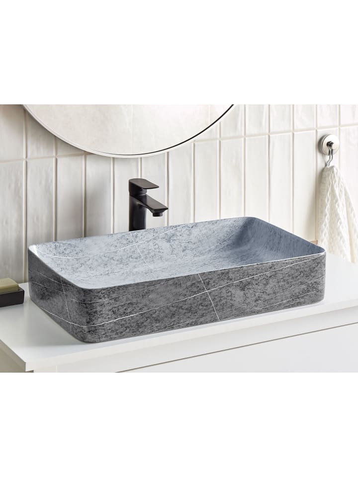 Beliani Waschbecken ARTAJ in Grau/Schwarz - (W) 61 x (H) 11 x (L) 35 cm günstig kaufen onesize