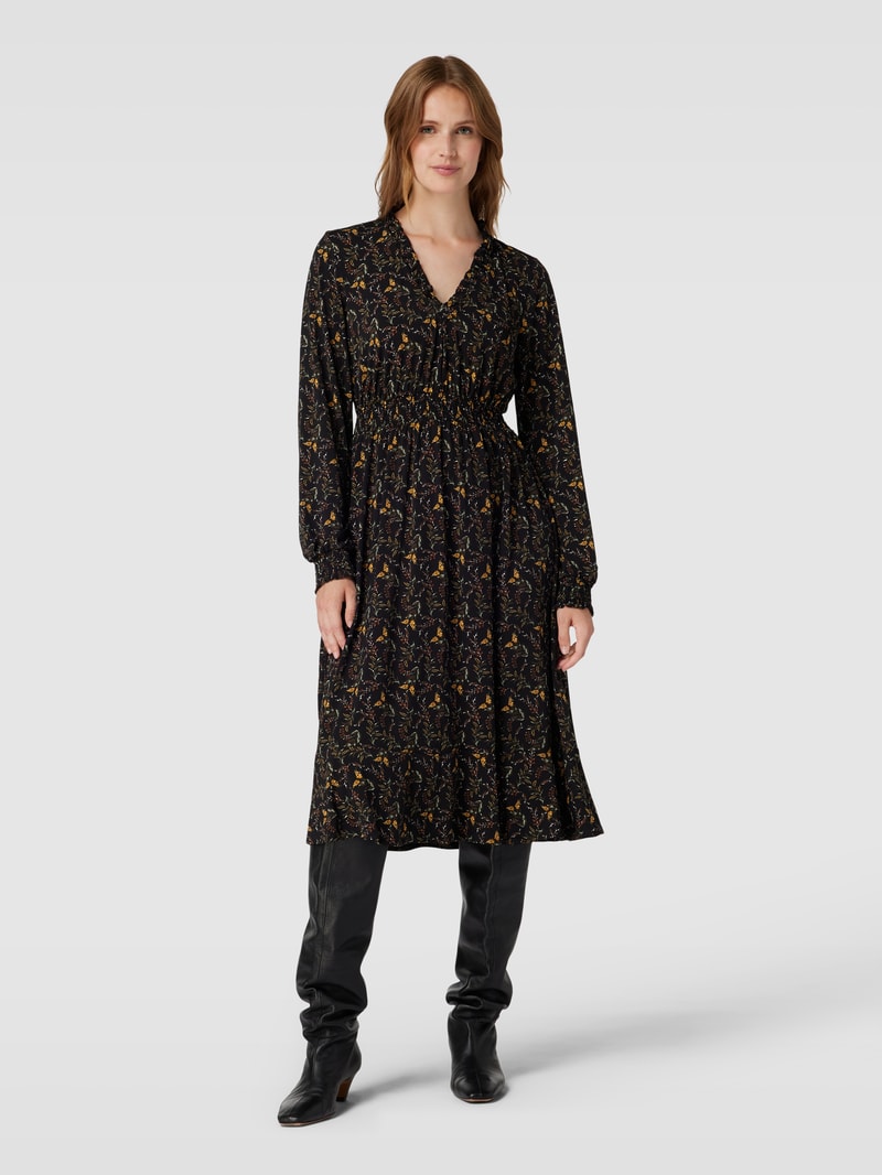 Midikleid mit elastischem Taillenband in schwarz