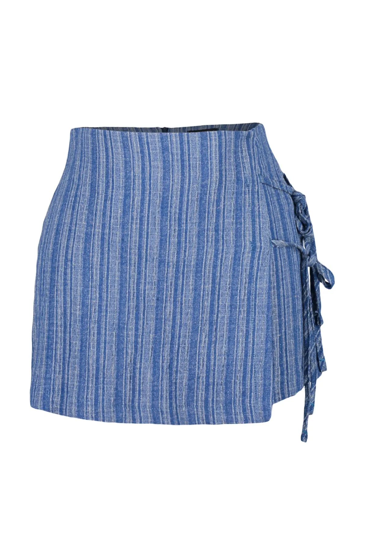 Trendyol Collection  Blauer Shortsrock aus gewebter Leinenmischung mit Bindeband TBESS23SR00044