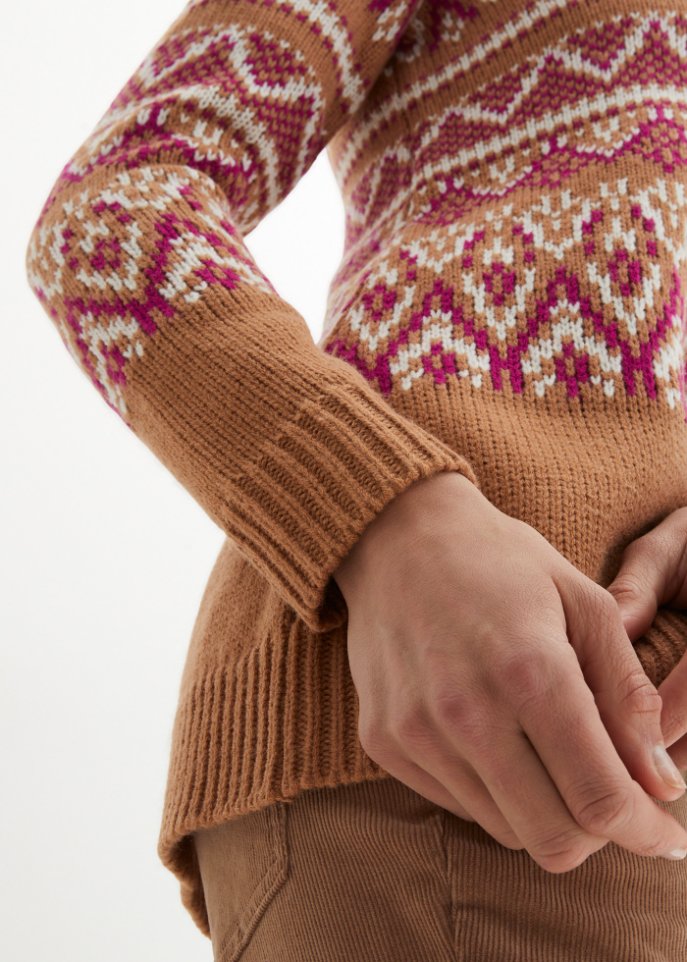 Norweger-Pullover mit weitem Rollkragen, A-Linie