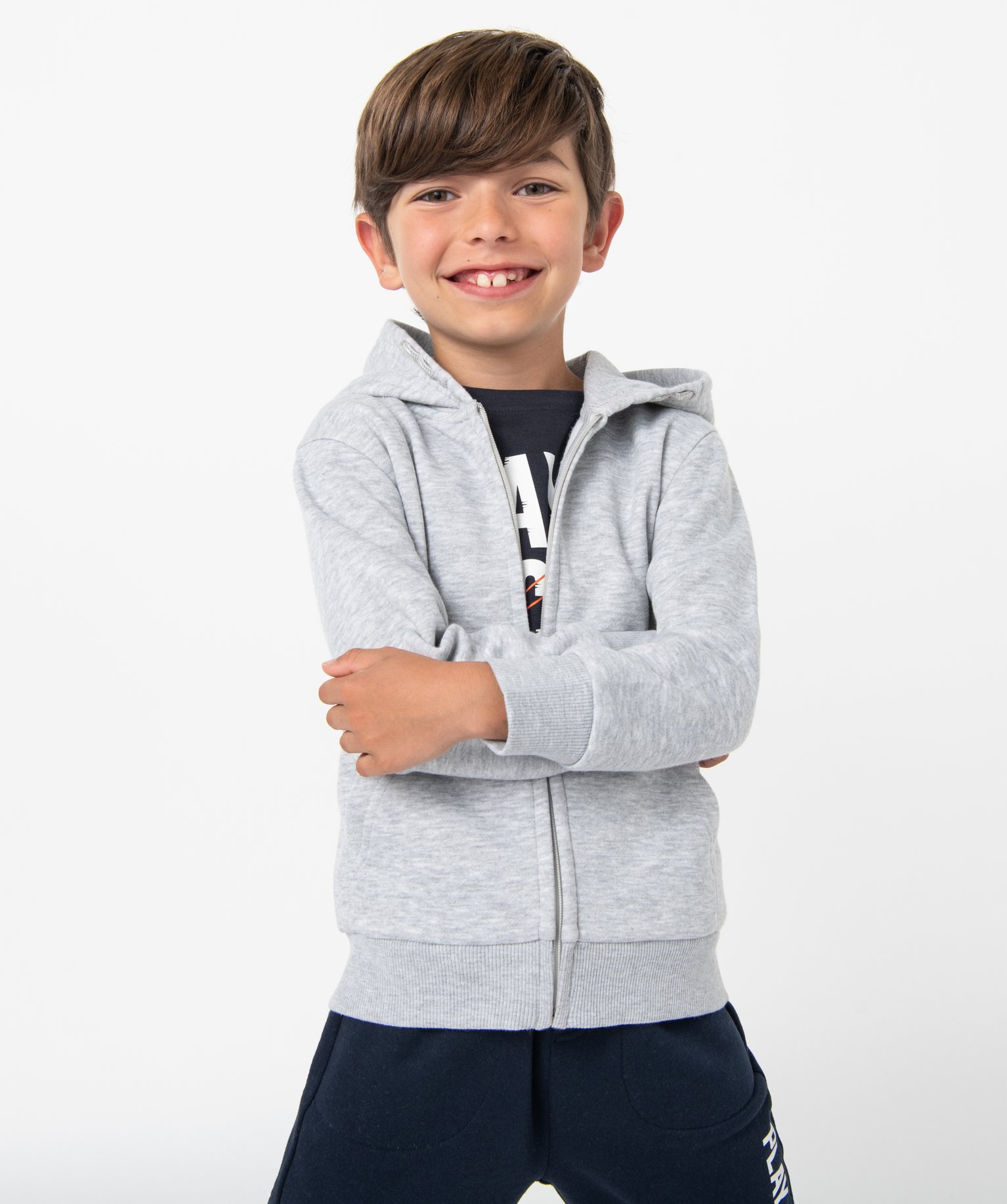 Sweat zippé et molletonné à capuche Garçon gris | GEMO