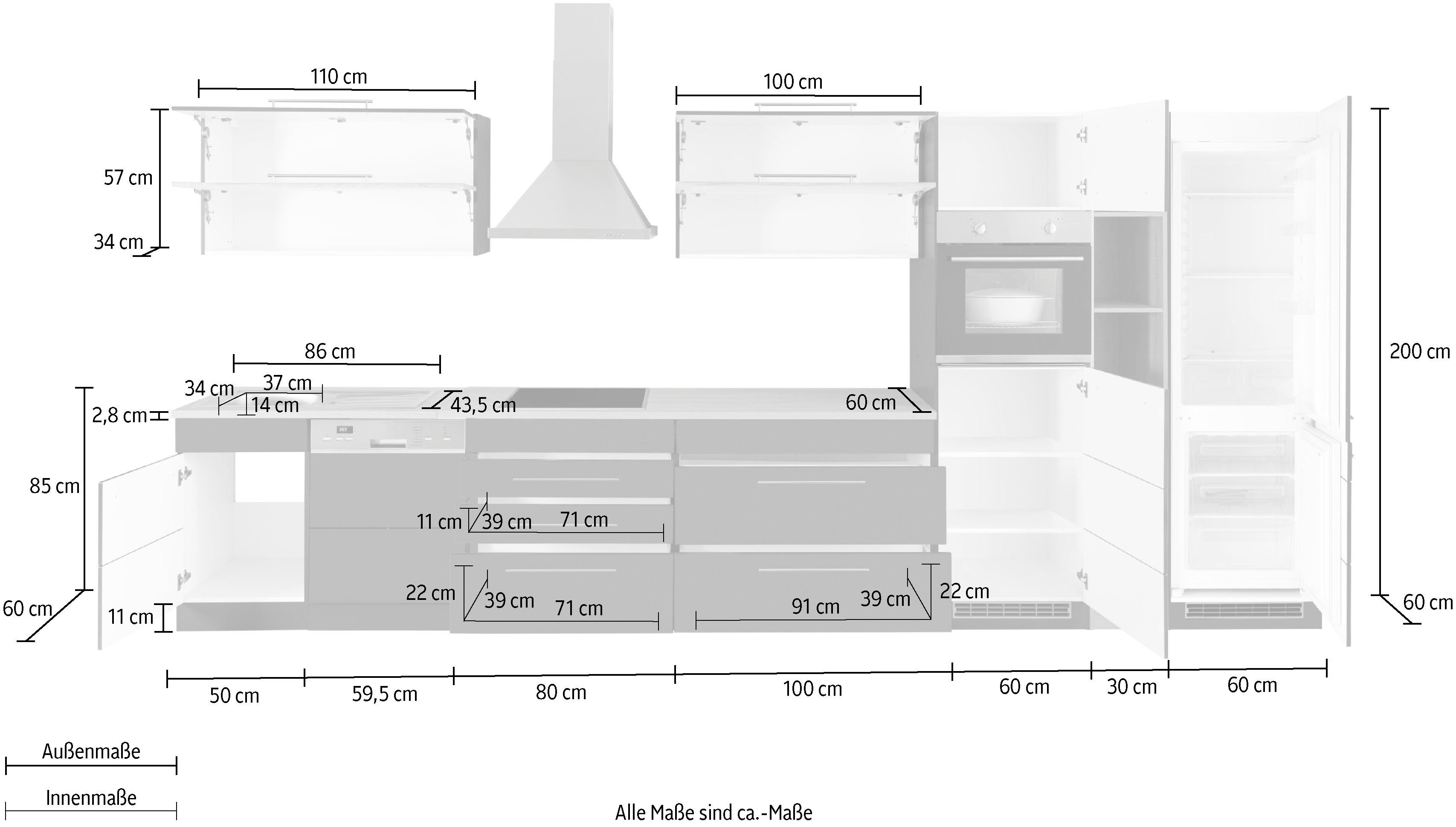 HELD MÖBEL Küchenzeile Wien, Breite 440 cm, wahlweise mit E-Geräten und Induktion